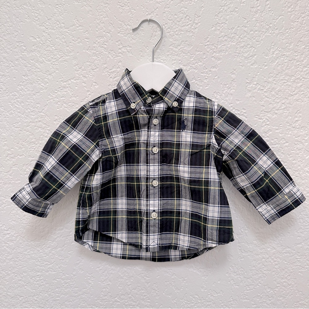 Ralph Lauren Plaid Blue Green Button Up Shirt 3mo